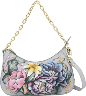 Anuschka Women’s Original Hand-Painted Genuine Leather Ruched East West Hobo With Chain, Made in India