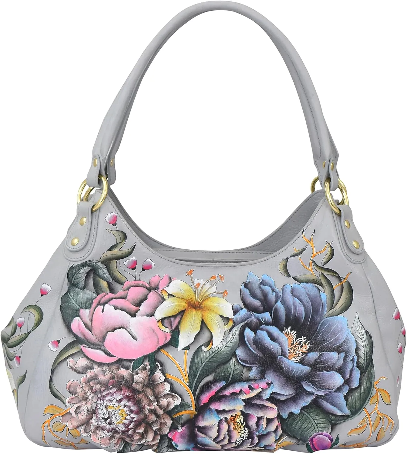 Anuschka Women’s Original Hand-Painted Genuine Leather Triple Compartment Ruched Hobo, Made in India