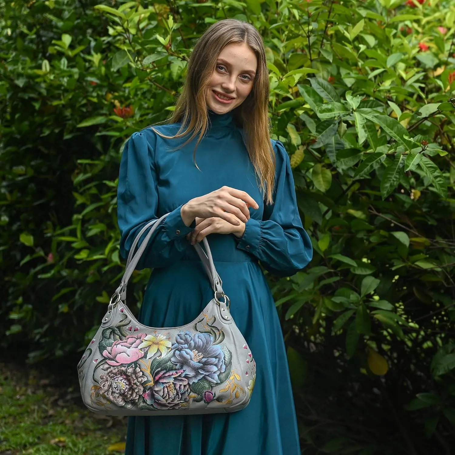 Anuschka Women’s Original Hand-Painted Genuine Leather Triple Compartment Ruched Hobo, Made in India