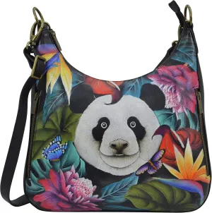 Anuschka Women's Original Hand Painted Leather Convertible Slim Hobo with Crossbody Strap