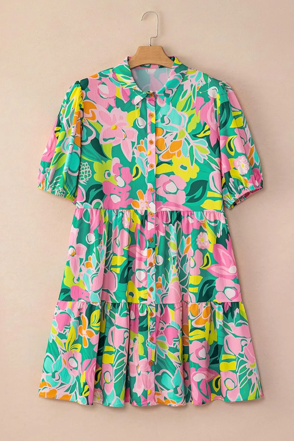 Apvirdy Women's Floral Puff Sleeve Loose Collar Buttoned Babydoll Dress 2025 Fshion Casual Loose Summer Dress