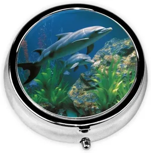 Aquatic biologicals Pill Box Round Pill Case for Pocket Purse 3 Compartment Medicine Pill Organizer Cute Portable Travel Pillbox Vitamin Cod Liver Oil Storage Box Unique Gift Organizer