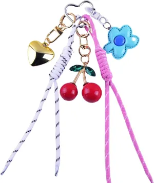Bag Charms Purse Charms kit Keychains for Women,Cute Heart Flower Rope Cherry Keychain Bag Charm for Handbag Accessories Tready Charms for Purses and Bags Cars Hanging Ornament Christmas Gifts