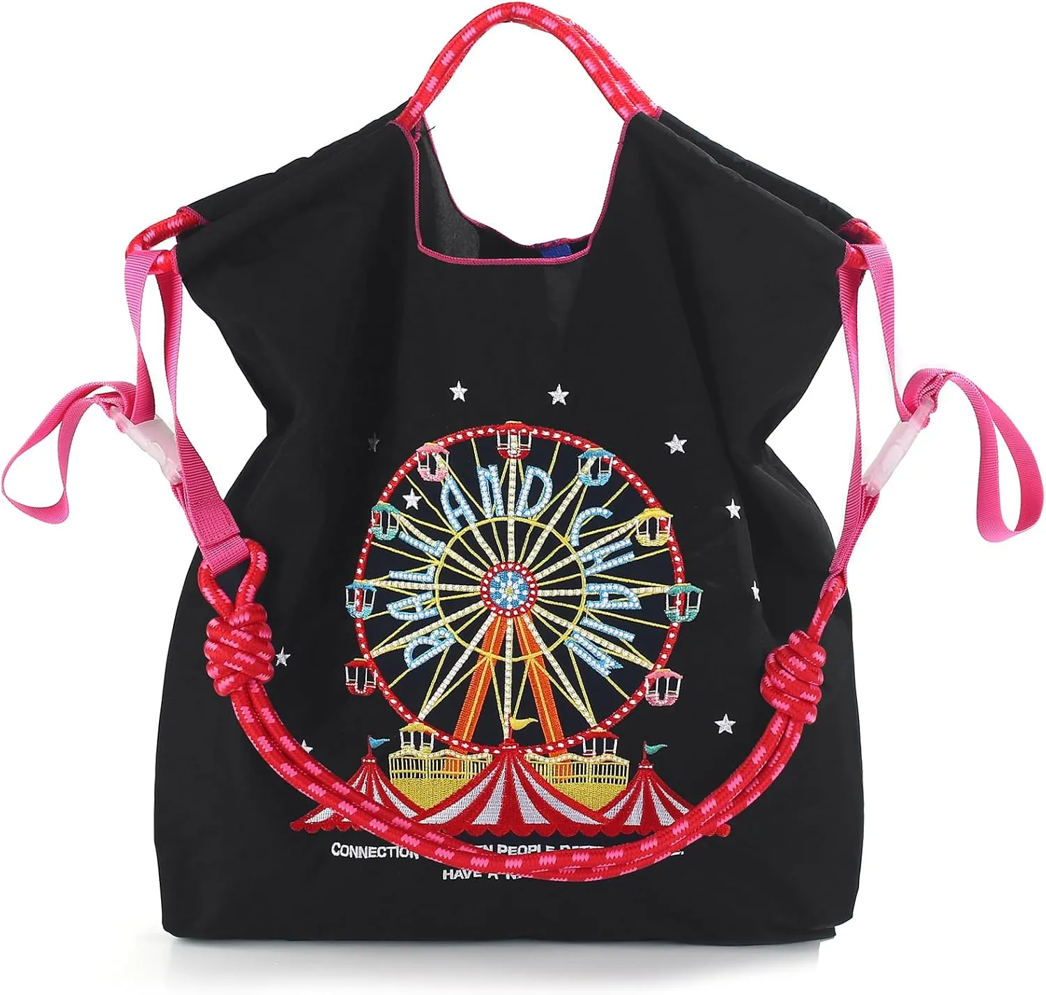 Ball&Chain Embroidery Ferris Wheel Nylon Tote Bag for Women, HandBags Large Capacity Casual Handbags for Mom Teacher Friend