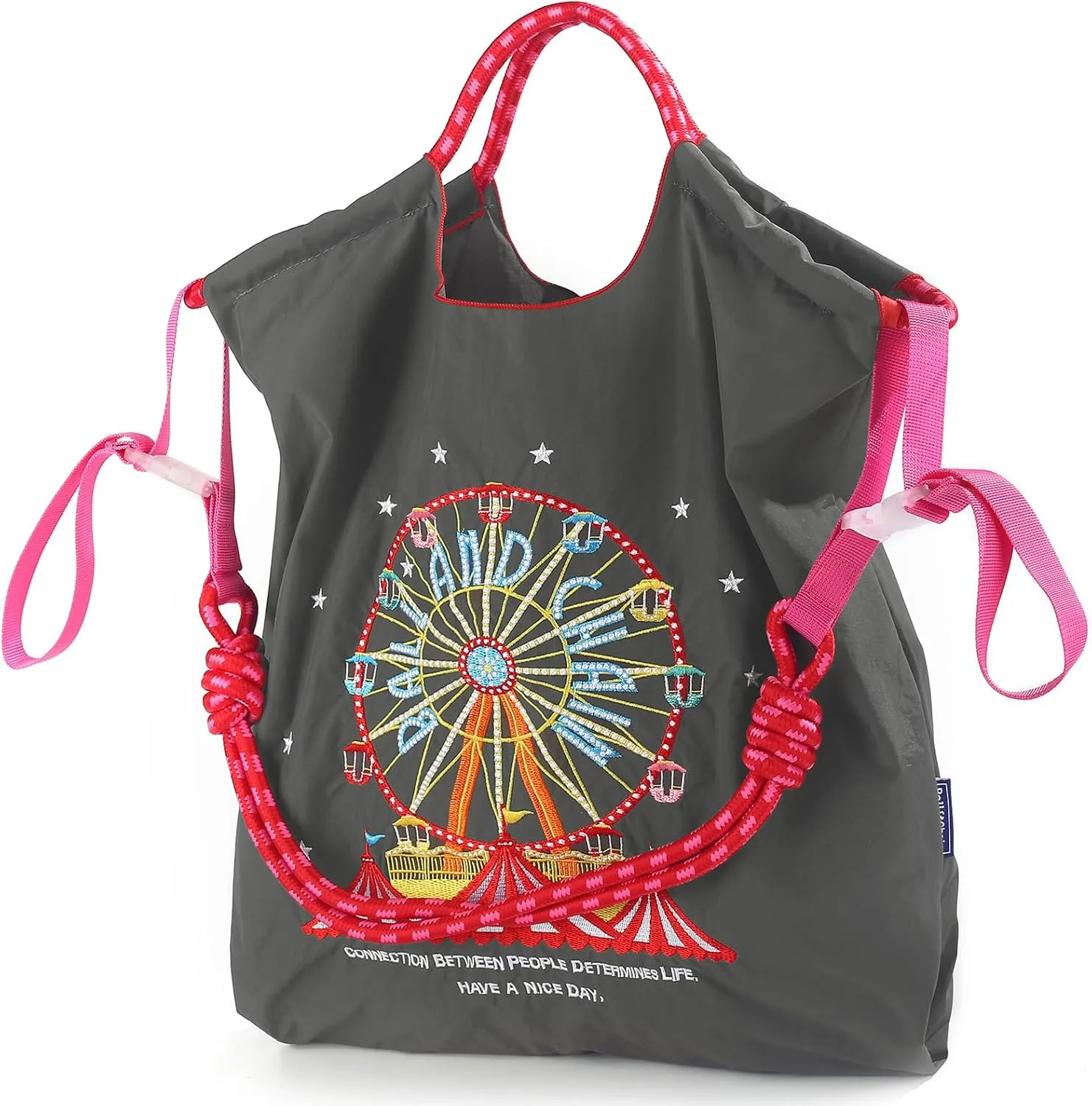 Ball&Chain Embroidery Ferris Wheel Nylon Tote Bag for Women, HandBags Large Capacity Casual Handbags for Mom Teacher Friend