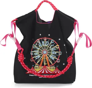 Ball&Chain Embroidery Ferris Wheel Nylon Tote Bag for Women, HandBags Large Capacity Casual Handbags for Mom Teacher Friend