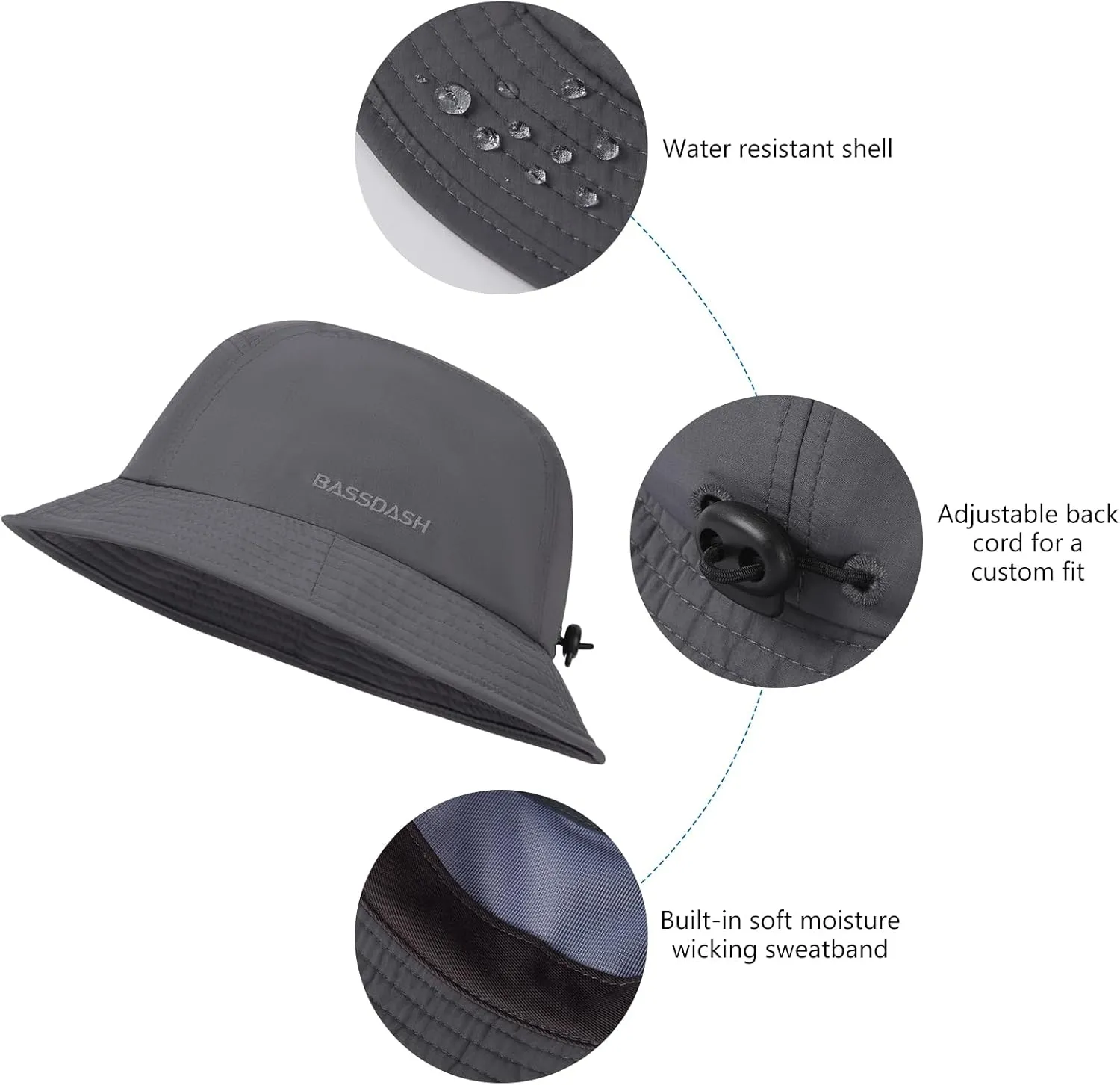 BASSDASH UPF50  Fishing Bucket Hat for Men Women Lightweight Water Resistant Packable Outdoor Summer Sun Hats FH13