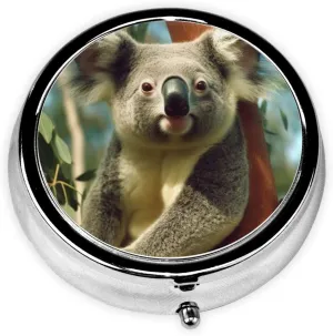 Bear Koala Pill Box Round Pill Case for Pocket Purse 3 Compartment Medicine Pill Organizer Cute Portable Travel Pillbox Vitamin Cod Liver Oil Storage Box Unique Gift Organizer