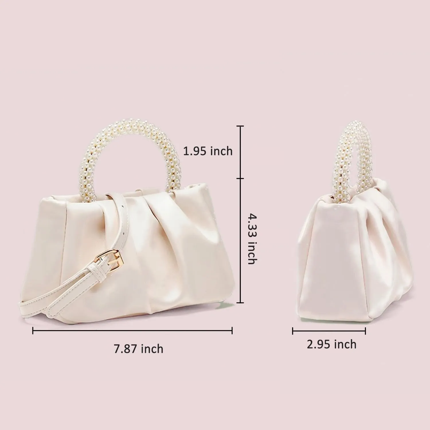 Beatfull Evening Purse Women Small Pearl Handbags Soft Leather Ruched Bag Wedding Bridal Clutch Party Prom Crossbody Purses