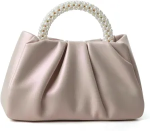 Beatfull Evening Purse Women Small Pearl Handbags Soft Leather Ruched Bag Wedding Bridal Clutch Party Prom Crossbody Purses
