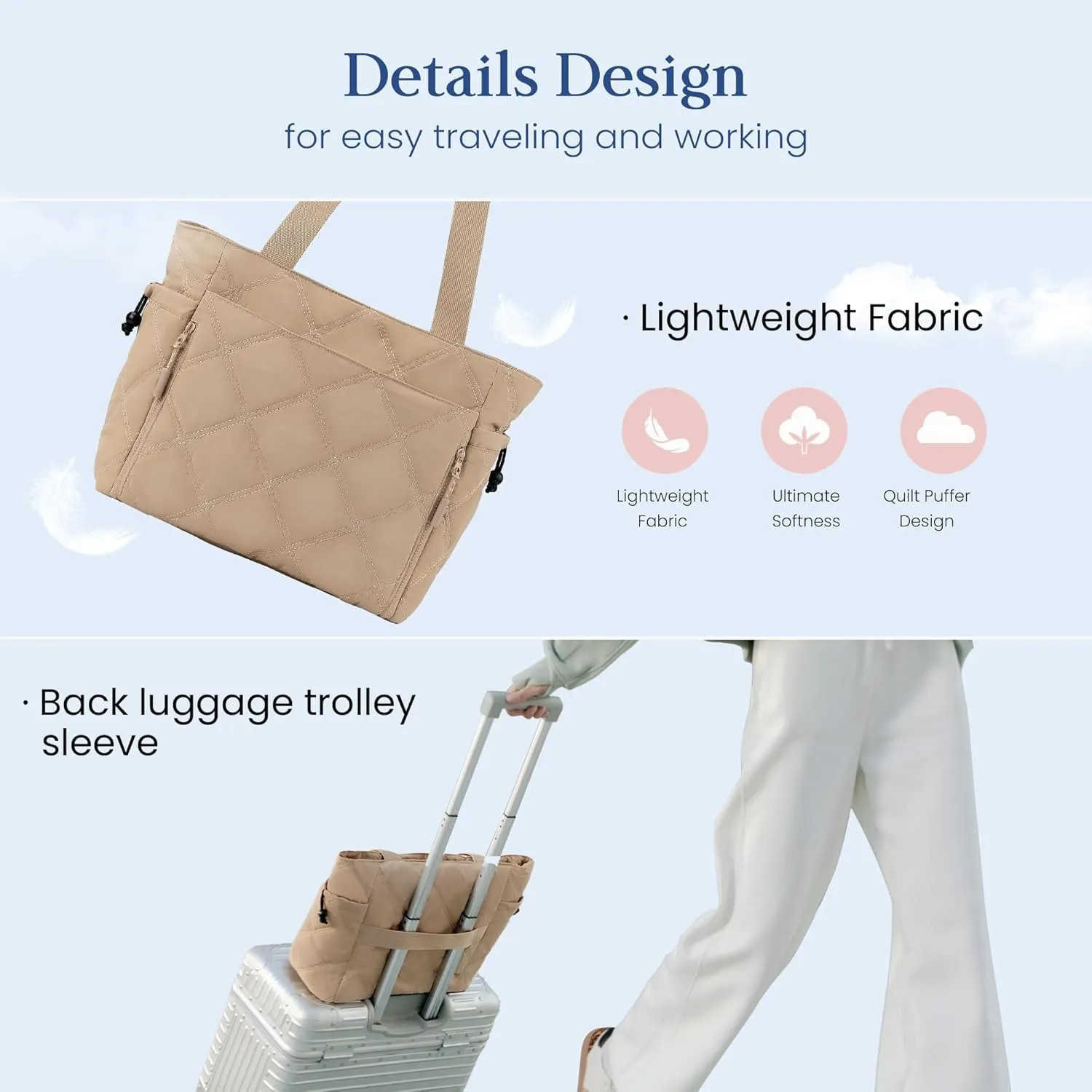 befen Laptop Tote Bag for Women Work, Travel Tote Bags Nurse Puffer Quilted Handbags, Lightweight Waterproof Beach Purse