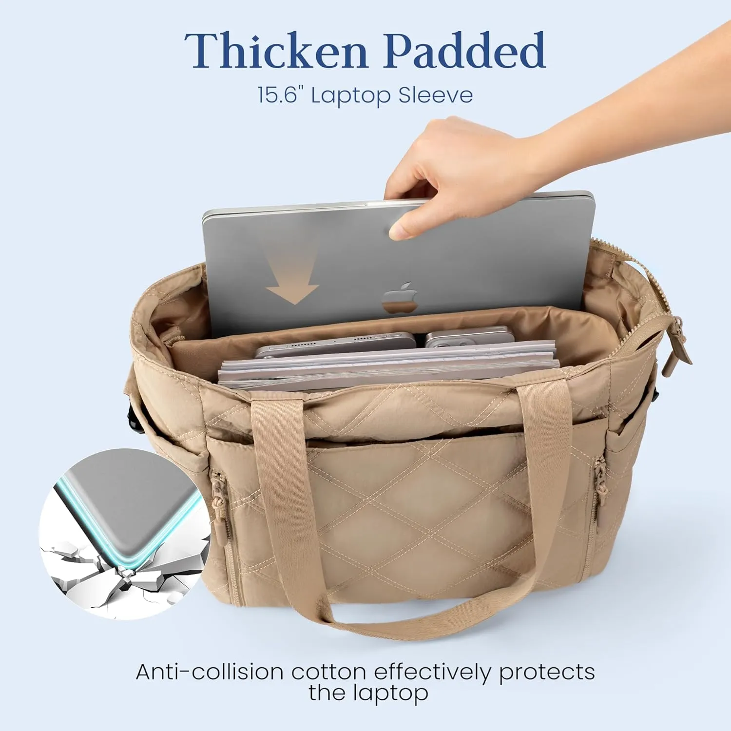 befen Laptop Tote Bag for Women Work, Travel Tote Bags Nurse Puffer Quilted Handbags, Lightweight Waterproof Beach Purse