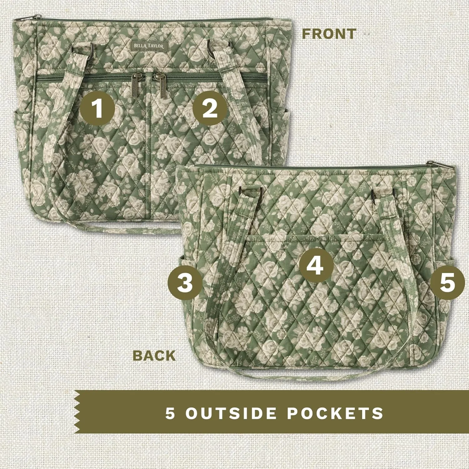 Bella Taylor Everyday Tote | Lightweight Quilted Fabric Handbags for Women