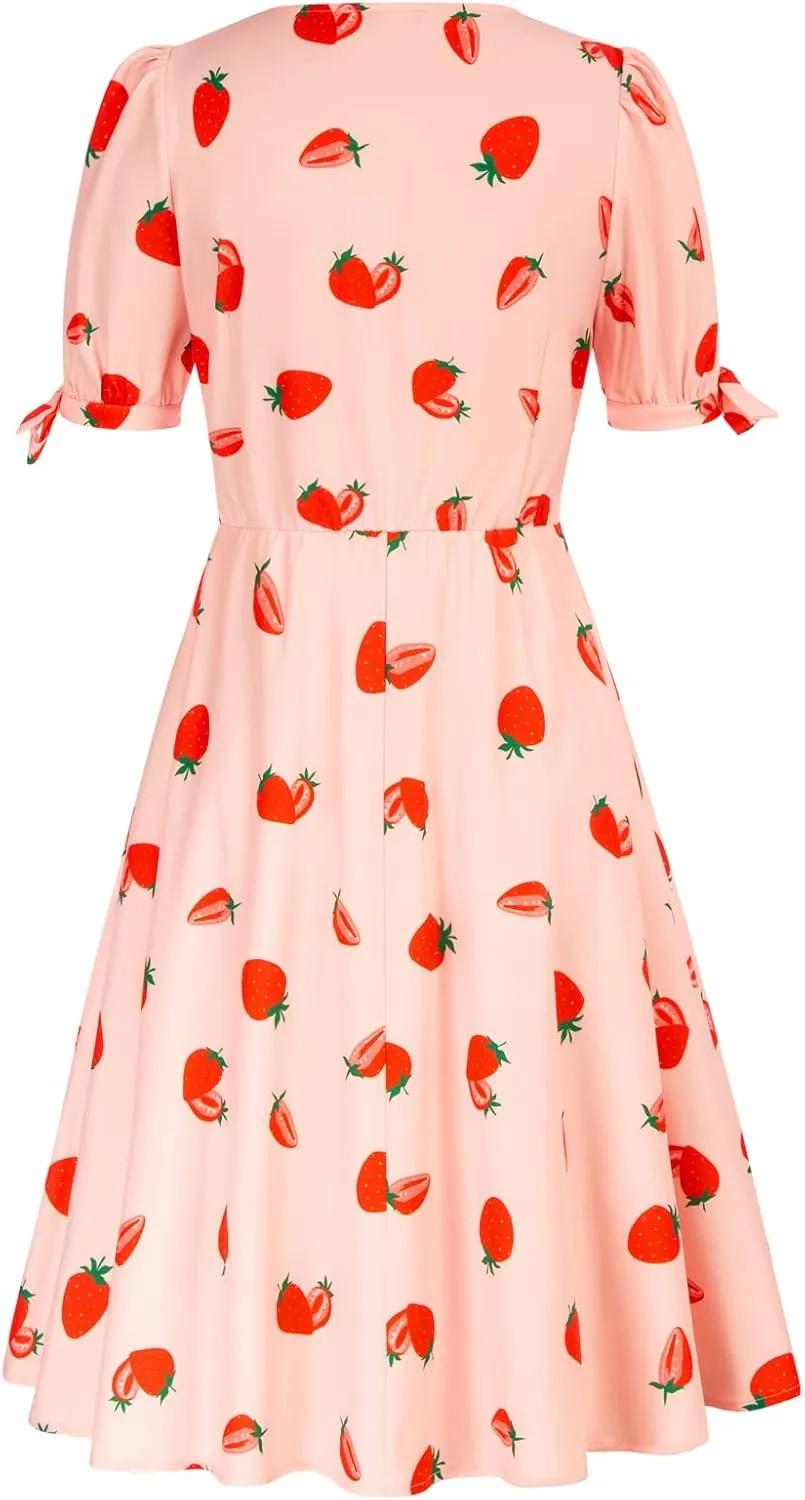 Belle Poque Women Vintage Dress V Neck Puff Sleeve Cocktail Dresses Vintage Tea Party Dresses