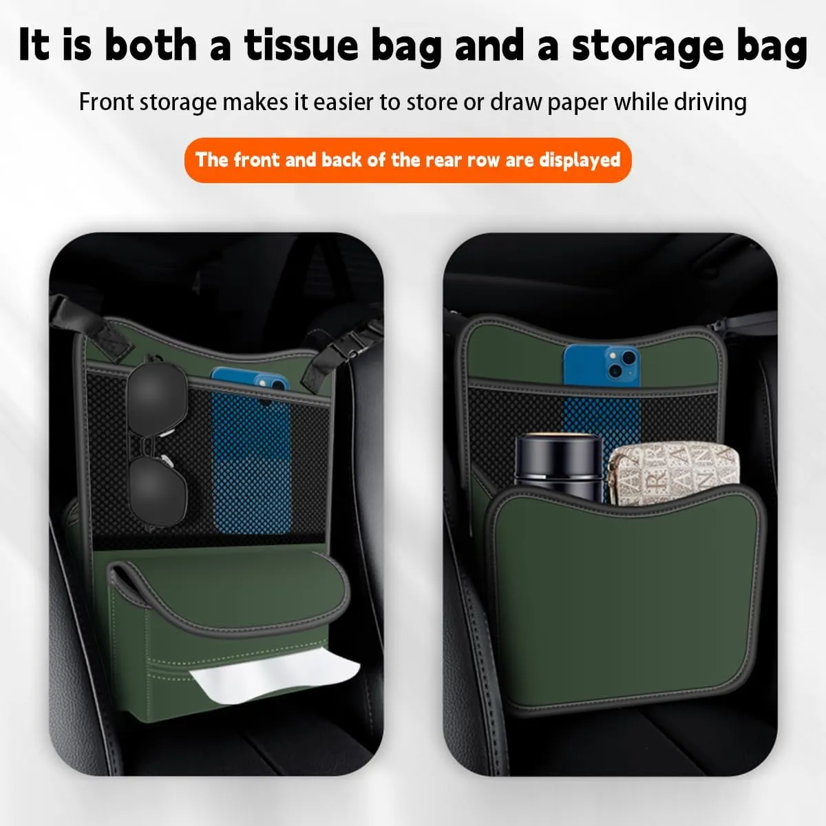 BESULEN Car Handbag Holder Between Seats, Dog Pet Kid Barrier Road Trip Essentials, Large Capacity Net Pocket Purse Holder Storage Bag, Hanging Multi-Pocket Automotive Consoles Organizer