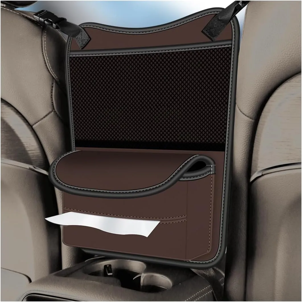 BESULEN Car Handbag Holder Between Seats, Dog Pet Kid Barrier Road Trip Essentials, Large Capacity Net Pocket Purse Holder Storage Bag, Hanging Multi-Pocket Automotive Consoles Organizer