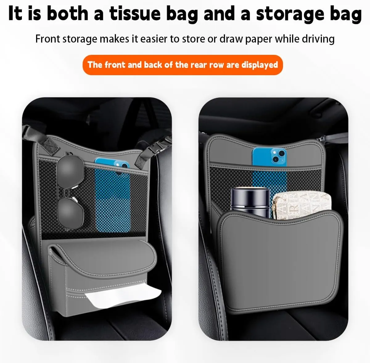BESULEN Car Handbag Holder Between Seats, Dog Pet Kid Barrier Road Trip Essentials, Large Capacity Net Pocket Purse Holder Storage Bag, Hanging Multi-Pocket Automotive Consoles Organizer