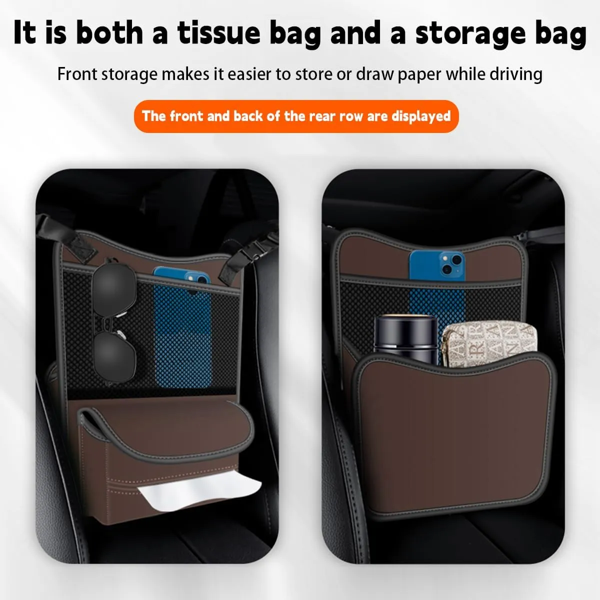BESULEN Car Handbag Holder Between Seats, Dog Pet Kid Barrier Road Trip Essentials, Large Capacity Net Pocket Purse Holder Storage Bag, Hanging Multi-Pocket Automotive Consoles Organizer