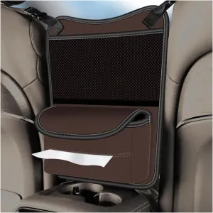 BESULEN Car Handbag Holder Between Seats, Dog Pet Kid Barrier Road Trip Essentials, Large Capacity Net Pocket Purse Holder Storage Bag, Hanging Multi-Pocket Automotive Consoles Organizer