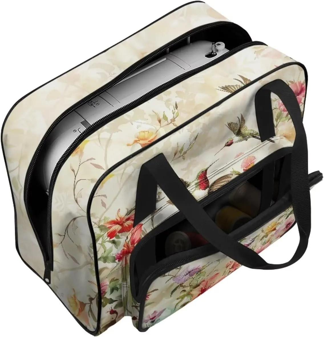 Bird Flowers Sewing Machine Tote Bag Two Way Zipper Household Sewing Machine Handbags Portable Sewing Machine Case for Outdoor Traveling Camping Use (Bag Only)