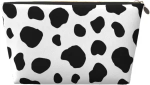 Black And White Cow Pattern Cosmetic Bag Travel Makeup Bag Organizer Toiletry Bag with Zipper Storage Pouch Coin Purse Brushes for Women Girls Gifts