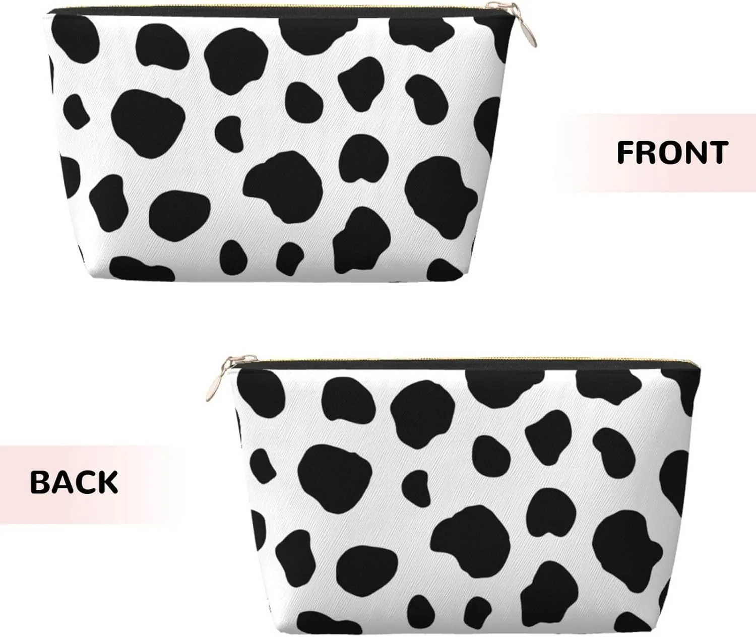 Black And White Cow Pattern Cosmetic Bag Travel Makeup Bag Organizer Toiletry Bag with Zipper Storage Pouch Coin Purse Brushes for Women Girls Gifts