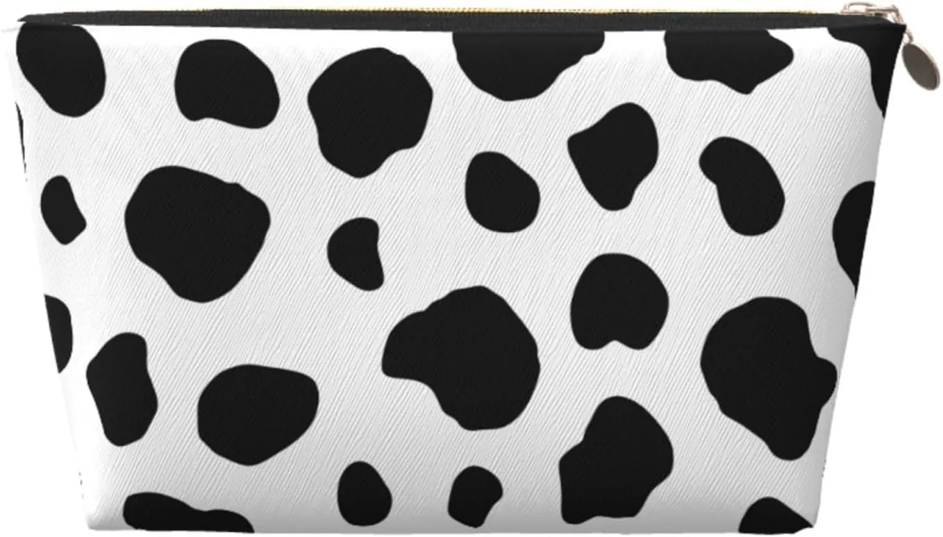 Black And White Cow Pattern Cosmetic Bag Travel Makeup Bag Organizer Toiletry Bag with Zipper Storage Pouch Coin Purse Brushes for Women Girls Gifts