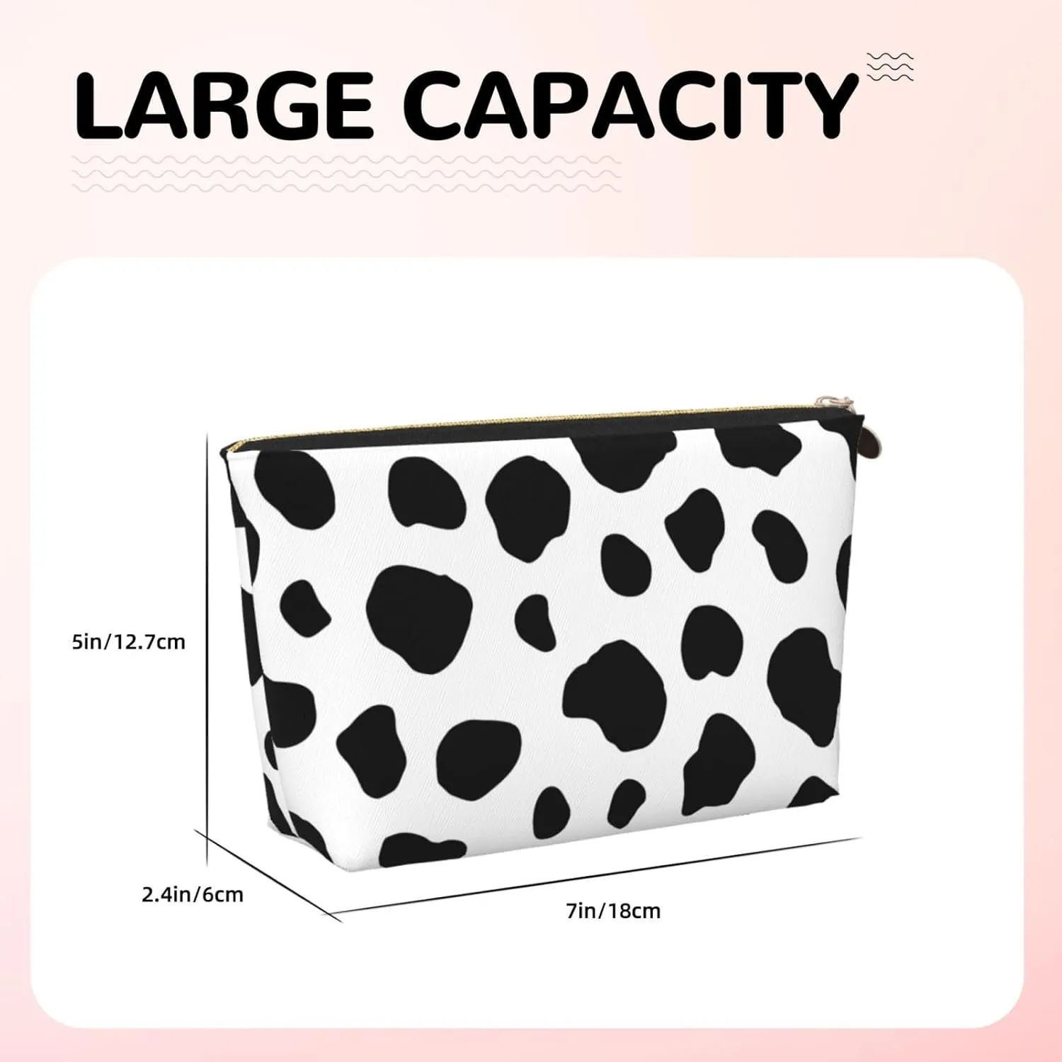 Black And White Cow Pattern Cosmetic Bag Travel Makeup Bag Organizer Toiletry Bag with Zipper Storage Pouch Coin Purse Brushes for Women Girls Gifts