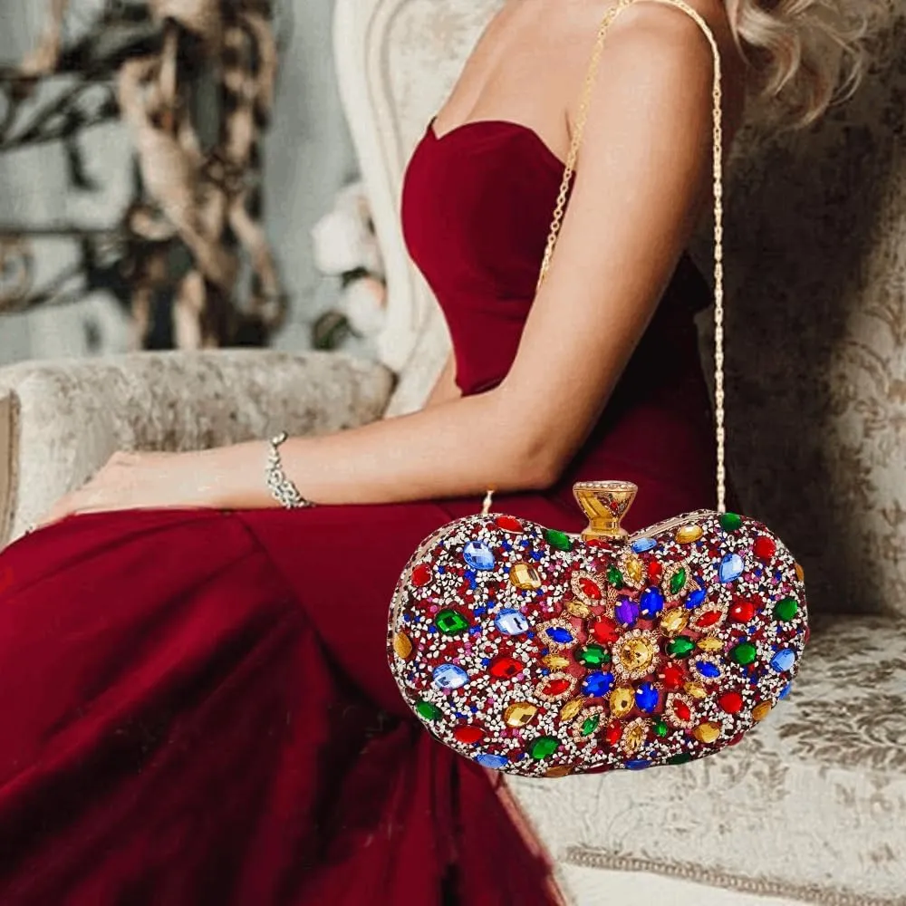 Black Clutch Purse For Women Evening Sparkly Bag Party Rhinestone Floral Handbags Bride Wallet