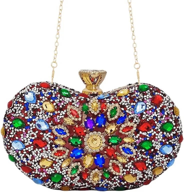 Black Clutch Purse For Women Evening Sparkly Bag Party Rhinestone Floral Handbags Bride Wallet