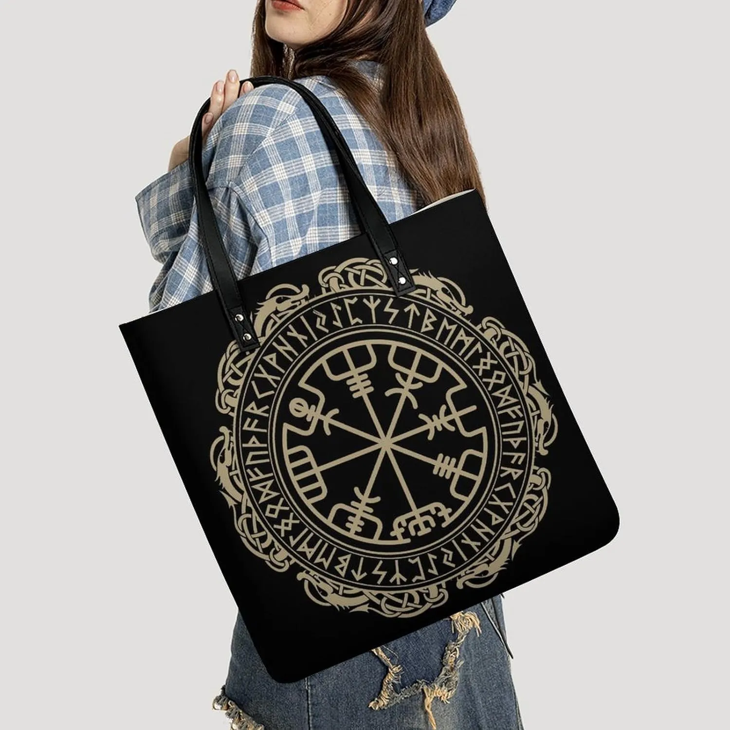 Black White Milk Cow Spots Print Pattern Leather Handbag with Large Space, Fashionable Handbag
