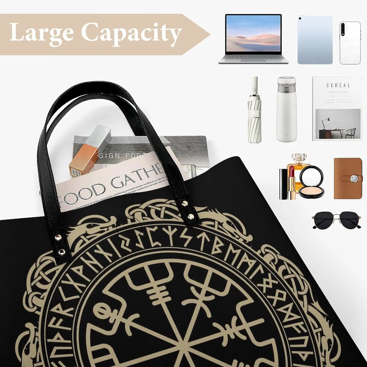 Black White Milk Cow Spots Print Pattern Leather Handbag with Large Space, Fashionable Handbag