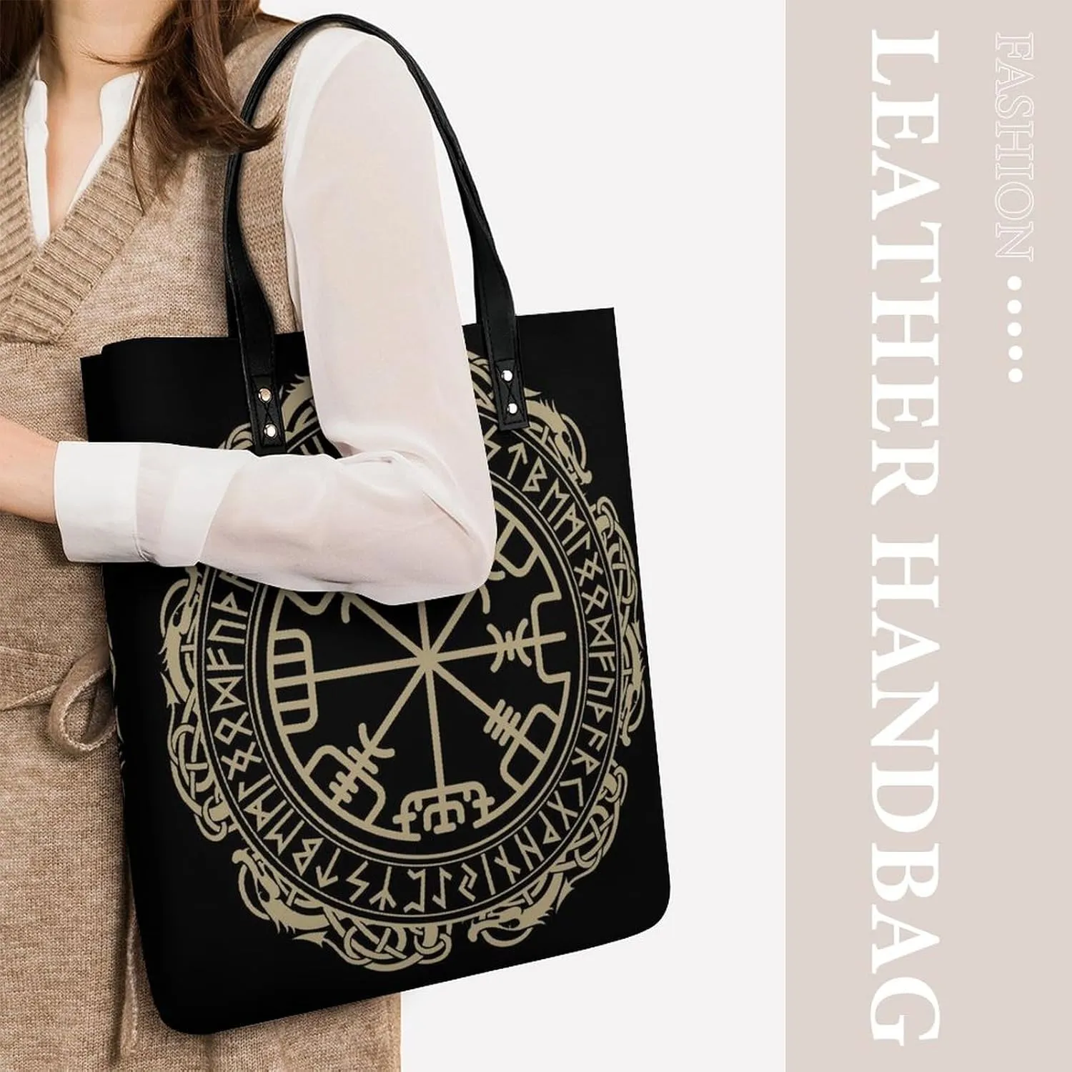 Black White Milk Cow Spots Print Pattern Leather Handbag with Large Space, Fashionable Handbag