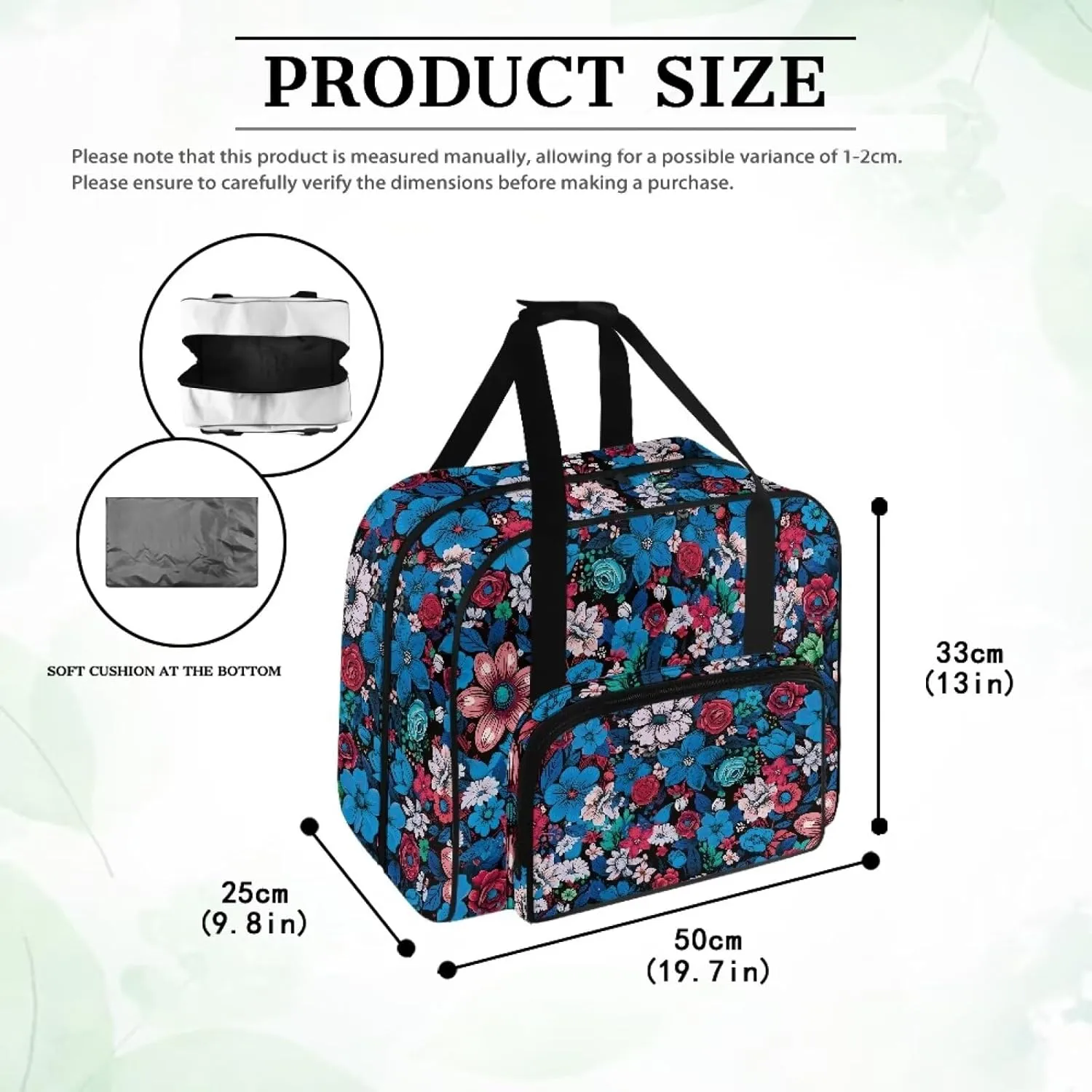 Blue Floral Sewing Machine Tote Bag Universal Travel Storage Bag for Sewing Machines, Portable Sewing Case with Multiple Storage Pockets, Household Sewing Machine Handbags