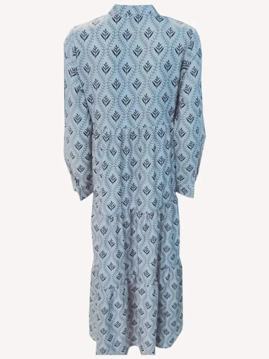 Boho Casual Loose Long Sleeve Maxi Dress for Womens Vintage Print Pleated Crewneck Flowy Baggy Long Dress