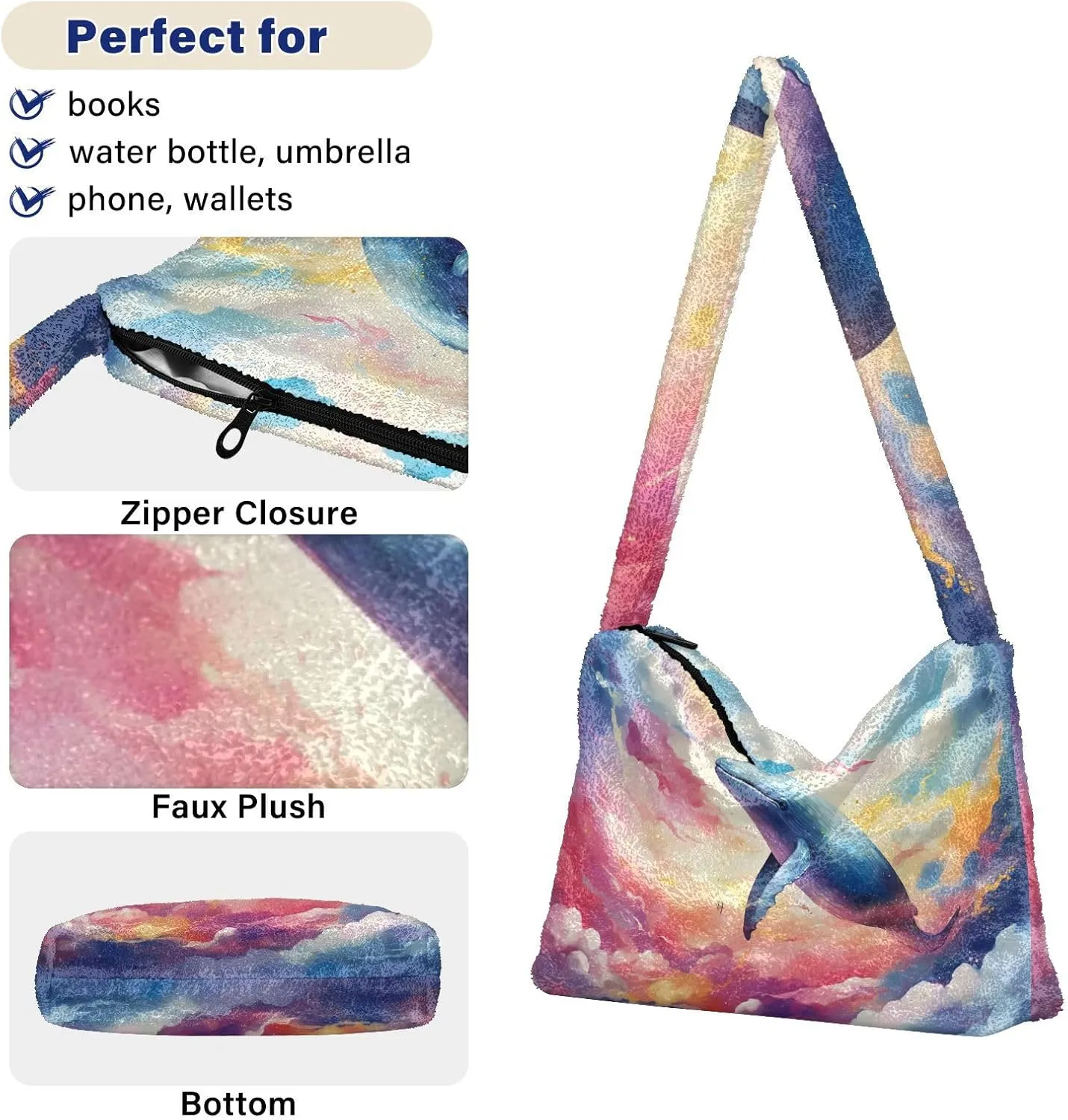 Boo Specter in Black and White Plush Bag, Plush Tote Bag Women, Womens Outdoor Bag