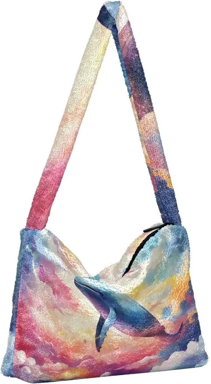 Boo Specter in Black and White Plush Bag, Plush Tote Bag Women, Womens Outdoor Bag