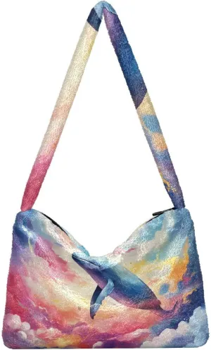 Boo Specter in Black and White Plush Bag, Plush Tote Bag Women, Womens Outdoor Bag