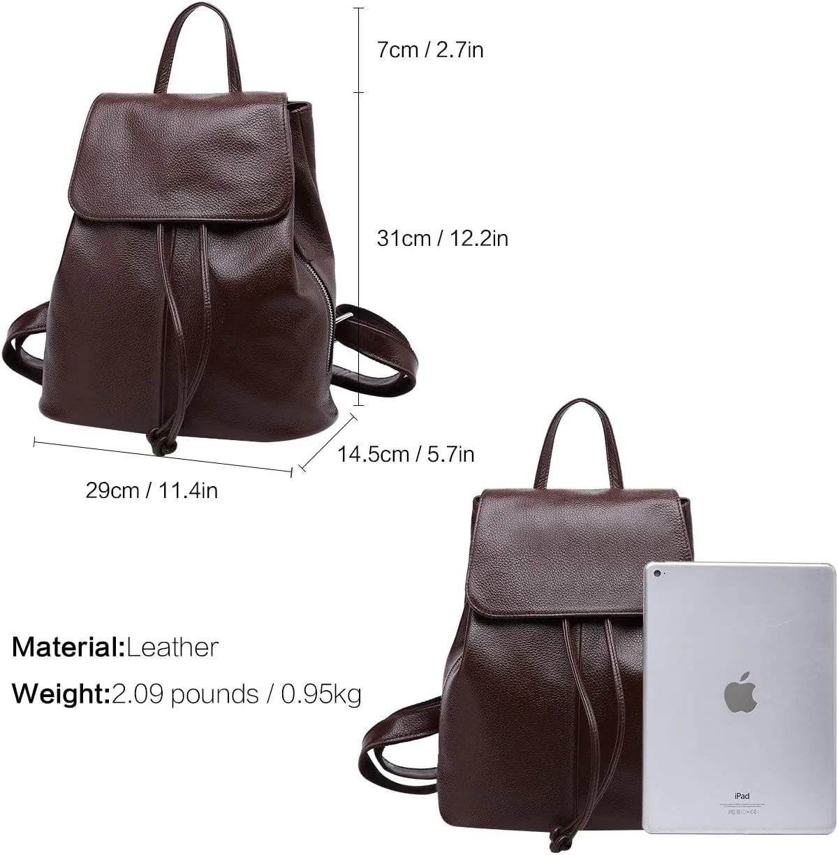BOYATU Leather Backpack Purse for Women: Ladies Travel Fashion Back Pack - Genuine Leather Bag Casual Handbags for Work (Coffee Brown)