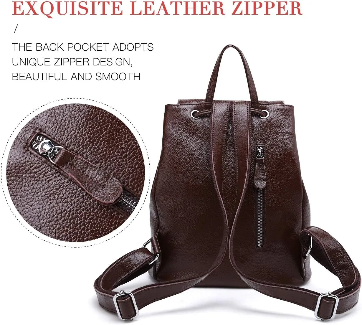 BOYATU Leather Backpack Purse for Women: Ladies Travel Fashion Back Pack - Genuine Leather Bag Casual Handbags for Work (Coffee Brown)