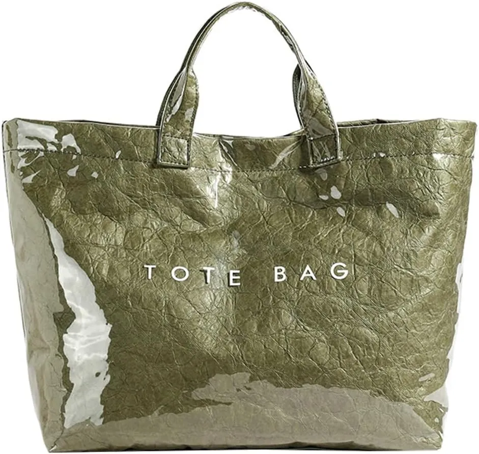 Caistre Women's PVC Tote Handbags Shoulder Bag Winter Fall Fashion Kraft Paper Tote Bag Y2K Large Shopping Bag