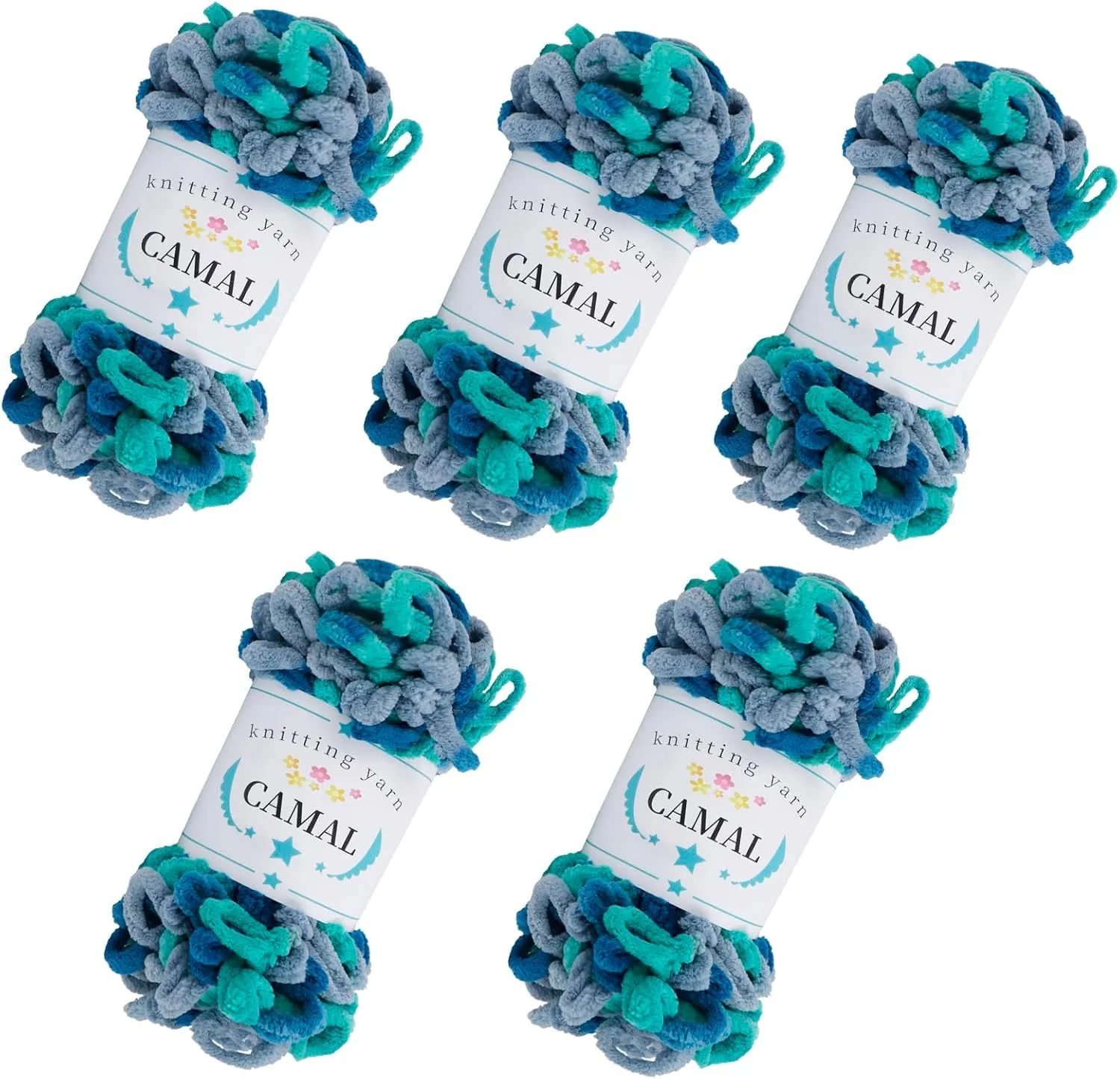 CAMAL 5 Pack Loop Yarn for Finger Knitting Soft Fluffy Finger Rainbow Loop Chunky Chenille Plush Yarn for Crocheting Blanket, Rugs, Scarfs, DIY Handbags, Hand Crafts(Amber)