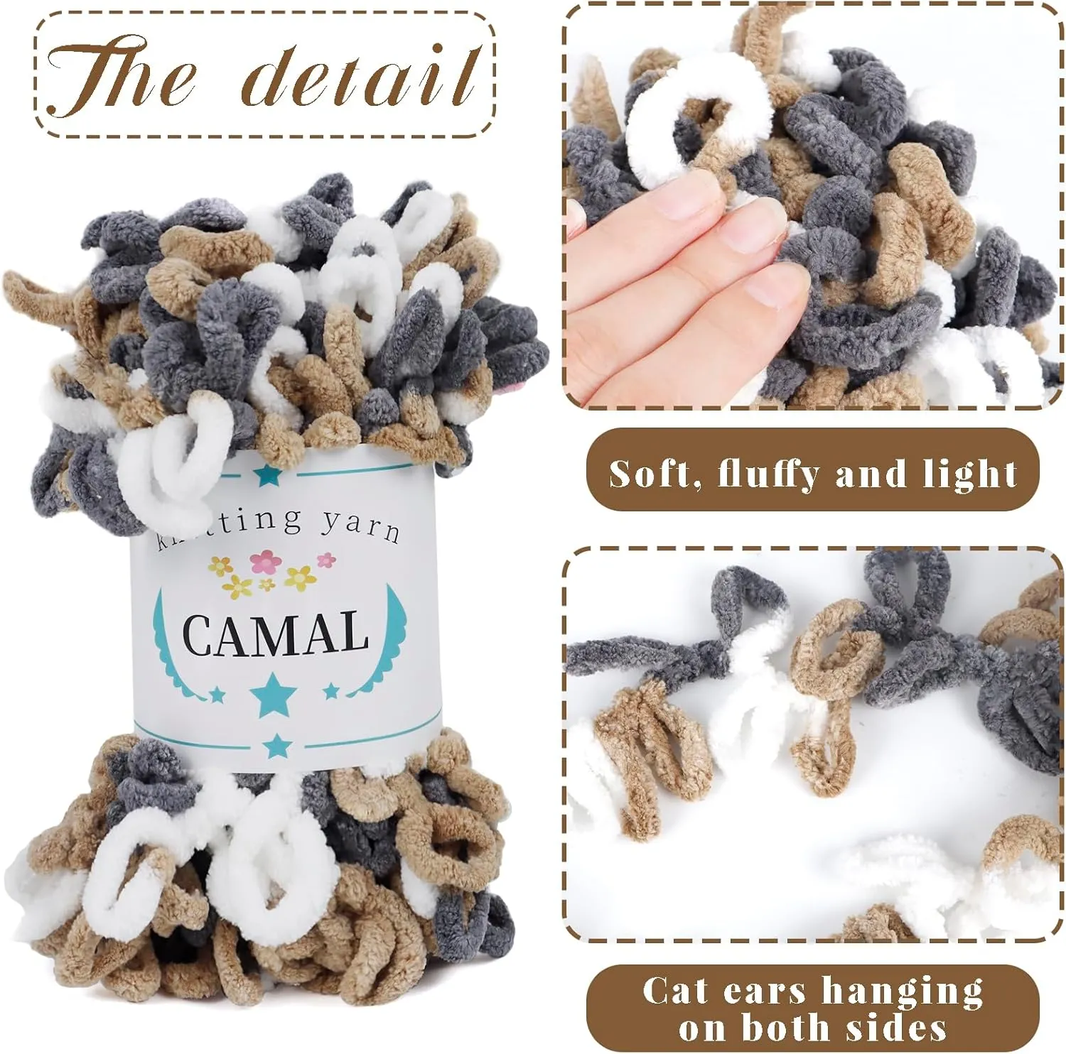 CAMAL 5 Pack Loop Yarn for Finger Knitting Soft Fluffy Finger Rainbow Loop Chunky Chenille Plush Yarn for Crocheting Blanket, Rugs, Scarfs, DIY Handbags, Hand Crafts(Amber)