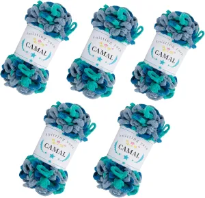 CAMAL 5 Pack Loop Yarn for Finger Knitting Soft Fluffy Finger Rainbow Loop Chunky Chenille Plush Yarn for Crocheting Blanket, Rugs, Scarfs, DIY Handbags, Hand Crafts(Amber)
