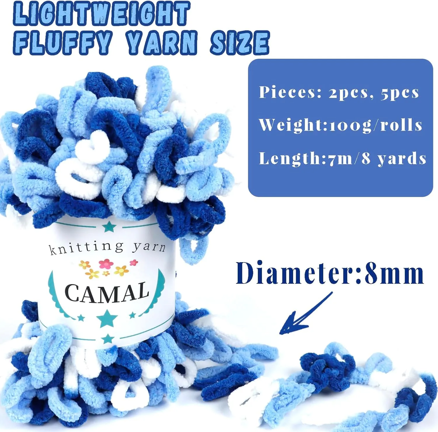 CAMAL 5 Pack Loop Yarn for Finger Knitting Soft Fluffy Finger Rainbow Loop Chunky Chenille Plush Yarn for Crocheting Blanket, Rugs, Scarfs, DIY Handbags, Hand Crafts(Amber)