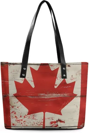 Canada Flag Grunge Wood Purse for Women Casual Tote Bags Purses Ladies Top Handle Shoulder Handbag for Work Travel