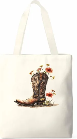 Canvas Tote Bag, Western Aesthetic Canvas Tote Handbags for Women Shoulder Bag Watercolor Floral