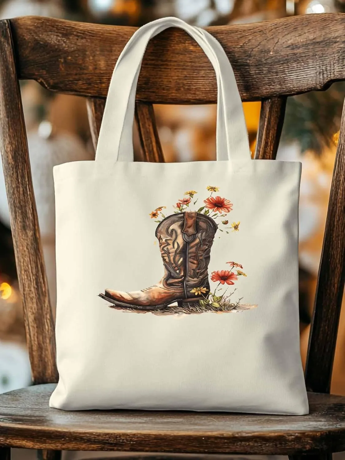 Canvas Tote Bag, Western Aesthetic Canvas Tote Handbags for Women Shoulder Bag Watercolor Floral