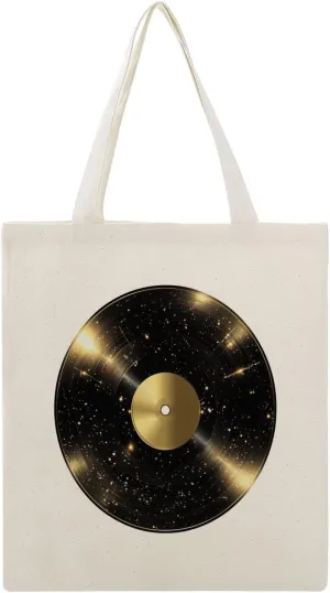 Canvas Tote Bag,Late 70s Black Gold Style Disc Handbags for Women Shoulder Bag