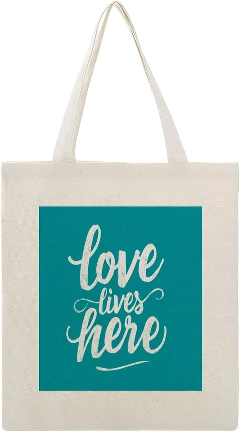 Canvas Tote Bag,Love Lives Here on Turquoise Handbags for Women Shoulder Bag